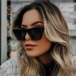 FEISEDY Womens Vintage Square Cat Eye Sunglasses Eyewear Black